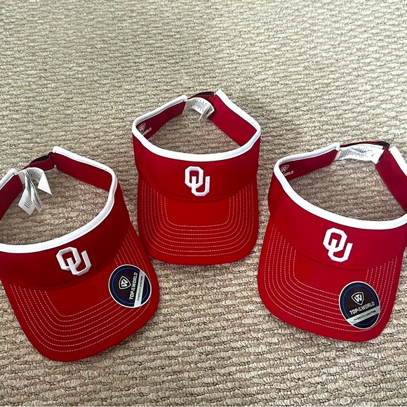 Set of 3 TOP OF THE WORLD OU MENS CARDINAL TIP TOP ADJUSTABLE VISOR - Picture 1 of 2